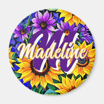 Paarse bloemen en gele zonnebloemen gepersonalisee