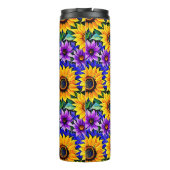 Paarse bloemen en gele zonnebloemen gepersonalisee thermosbeker (Achterkant)