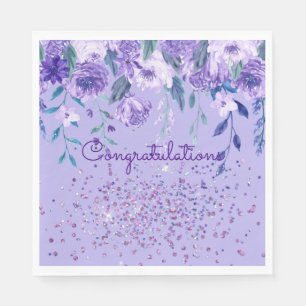 Paarse Bloemen en Glitter Papieren Servet