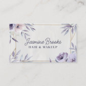 Paarse bloemen en goud elegant visitekaartje (Voorkant)