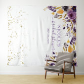 Paarse Bloemen en Gouden Bruidsdouche Achterwand Wandkleed (In Situ (horizontaal))