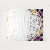 Paarse Bloemen en Gouden Bruidsdouche Achterwand Wandkleed (Voorkant (horizontaal))