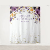 Paarse Bloemen en Gouden Bruidsdouche Achterwand Wandkleed (Voorkant)