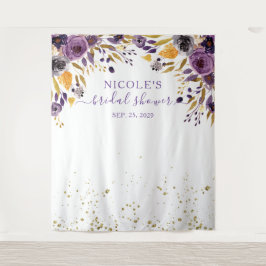 Paarse Bloemen en Gouden Bruidsfeer Achtergrond Wandkleed