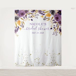 Paarse Bloemen en Gouden Bruidsfeer Achtergrond Wandkleed