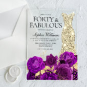 Paarse bloemen en gouden jurk 40e verjaardagsfeest acryl uitnodigingen