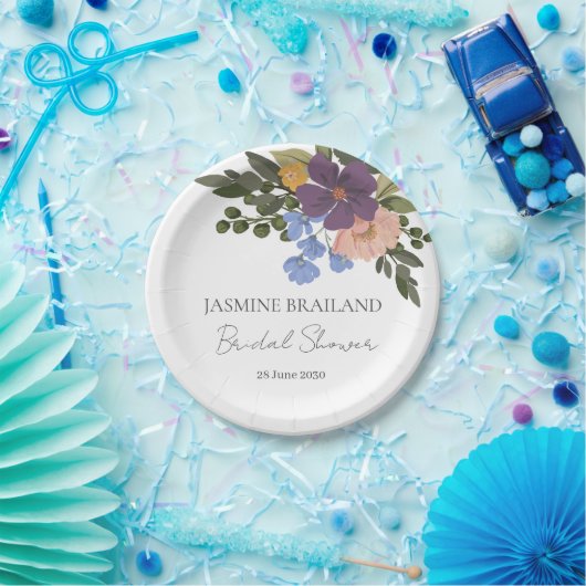 Paarse Bloemen en Groen Boeket Vrijgezellenfeest Papieren Bordje (Feest)