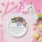 Paarse Bloemen en Groen Boeket Vrijgezellenfeest Papieren Bordje (Feest)