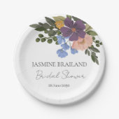 Paarse Bloemen en Groen Boeket Vrijgezellenfeest Papieren Bordje (Voorkant)