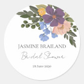 Paarse Bloemen en Groen Boeket Vrijgezellenfeest Ronde Sticker (Voorkant)