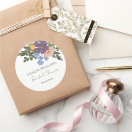 Paarse Bloemen en Groen Boeket Vrijgezellenfeest Ronde Sticker