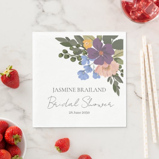 Paarse Bloemen en Groen Boeket Vrijgezellenfeest Servet (Insitu)