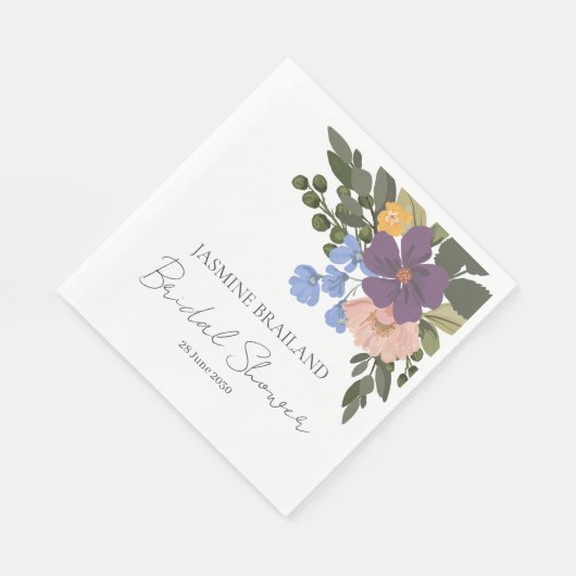 Paarse Bloemen en Groen Boeket Vrijgezellenfeest Servet (Hoek)