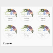 Paarse Bloemen en Groen Bruiloft Dank u Ronde Sticker (Vel)