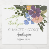 Paarse Bloemen en Groen Bruiloft Dank u Sparkling Wijnetiket (Enkel label)