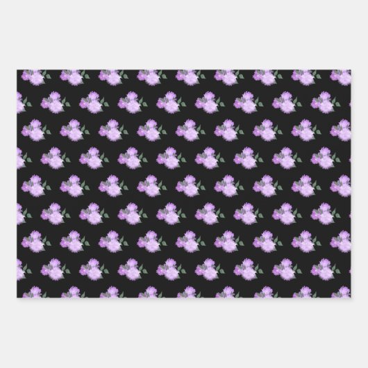 Paarse bloemen en groen patroon inpakpapier vel (Voorkant 3)