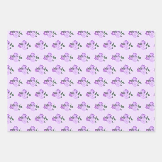 Paarse bloemen en groen patroon inpakpapier vel (Voorkant 2)