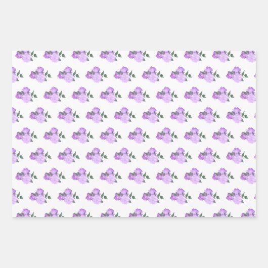 Paarse bloemen en groen patroon inpakpapier vel (Voorkant)