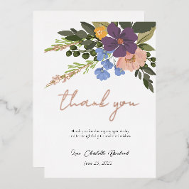 Paarse Bloemen en Groen Vrijgezellenfeest Dank u Folie Uitnodiging