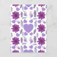Paarse bloemen en hart naadloos patroon
