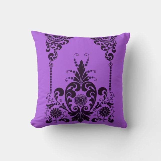 paarse bloemen en krullenprint kussen (Voorkant)