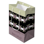 Paarse Bloemen en Lichtgroen Medium Cadeauzakje (Voorkant Gekanteld)