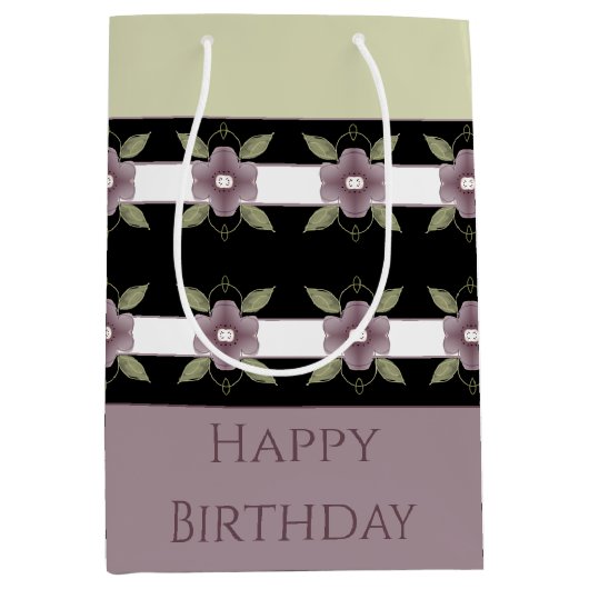 Paarse Bloemen en Lichtgroen Medium Cadeauzakje (Voorkant)