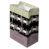 Paarse Bloemen en Lichtgroen Medium Cadeauzakje (Achterkant Gekanteld)