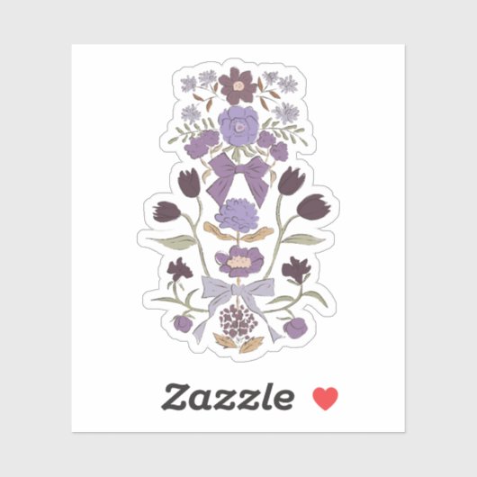 Paarse bloemen en linten sticker (Vel)