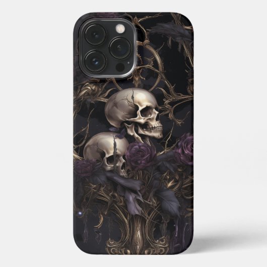 Paarse bloemen en schedels iPhone hoesje (Achterkant)