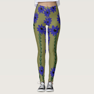 Paarse bloemen en stengels leggings