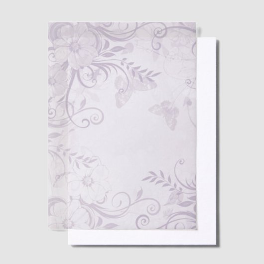 Paarse bloemen en swirls vellum uitnodigingen (Offset)