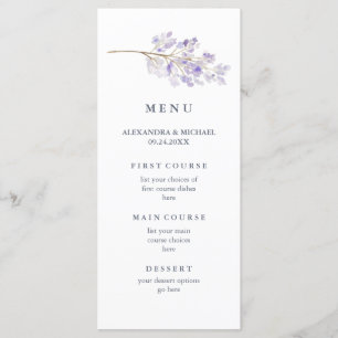 Paarse bloemen en tak Waterverf bruiloft Menu