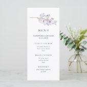 Paarse bloemen en tak Waterverf bruiloft Menu (Staand voorkant)