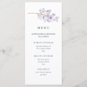 Paarse bloemen en tak Waterverf bruiloft Menu (Voorkant)