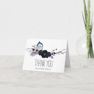 Paarse Bloemen en Veren Dank je Bedankkaart