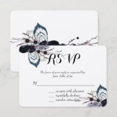 Paarse bloemen en veren RSVP (Voorkant / Achterkant)