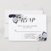 Paarse bloemen en veren RSVP (Voorkant)