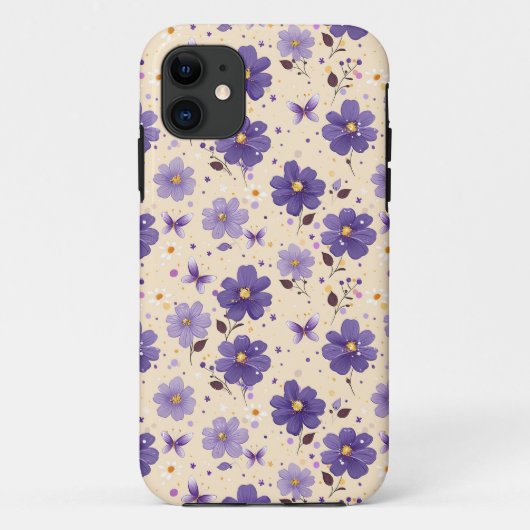 Paarse Bloemen en Vlinders Bloem Mobiele Telefoon Case-Mate iPhone Case (Achterkant)