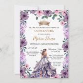 Paarse Bloemen en Vlinders: Quinceañera Kaart (Voorkant)