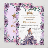 Paarse Bloemen en Vlinders: Quinceañera Kaart (Voorkant / Achterkant)