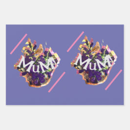 Paarse bloemen en vogel inpakpapier vel