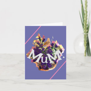 Paarse bloemen en vogel kaart