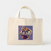 Paarse bloemen en vogel mini tote bag (Voorkant)