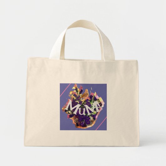 Paarse bloemen en vogel mini tote bag (Voorkant)