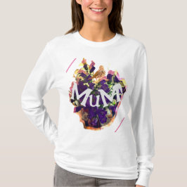Paarse bloemen en vogel t-shirt