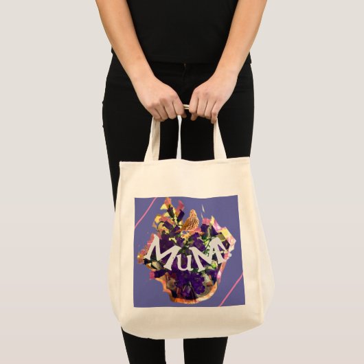 Paarse bloemen en vogel tote bag (Voorkant (product))