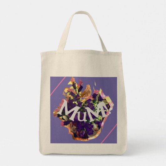 Paarse bloemen en vogel tote bag (Achterkant)