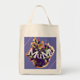Paarse bloemen en vogel tote bag