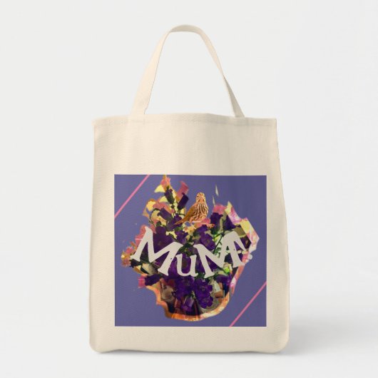 Paarse bloemen en vogel tote bag (Voorkant)
